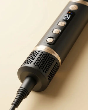 Close-up of the BELARO 8-in-1 hair styler showing the digital display and control buttons