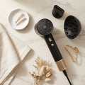 BELARO hair dryer with styling attachments arranged on a marble surface