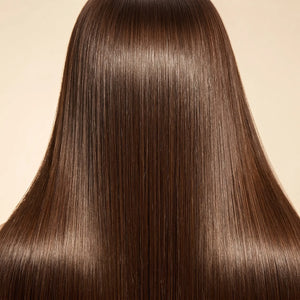 Close-up of smooth, shiny straight hair after styling