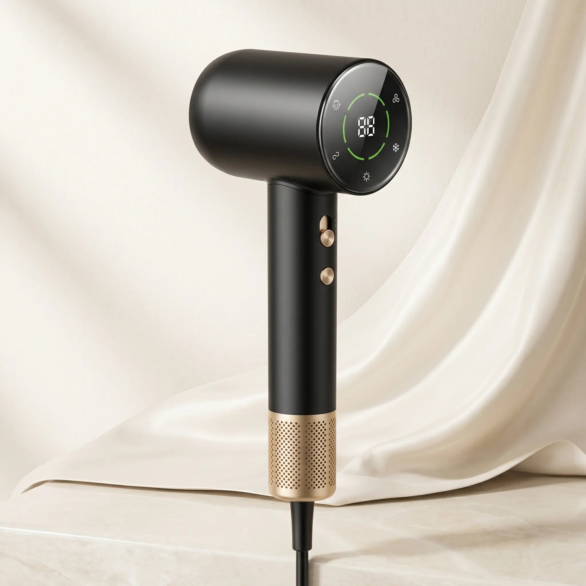 BELARO premium hair dryer in black and champagne gold with intelligent digital display