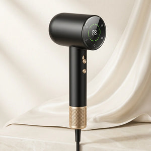 BELARO premium hair dryer in black and champagne gold with intelligent digital display