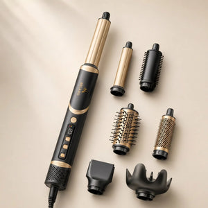 BELARO 8-in-1 high-speed ionic multi styler with interchangeable hair styling attachments on a soft cream background