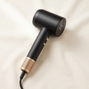 BELARO premium hair dryer in black and champagne gold with digital speed display