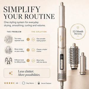 BELARO 8-in-1 Multi Styler infographic comparing multiple hair tools with one streamlined styling system.